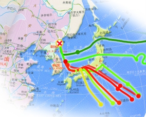 朝鮮核試驗(yàn)放射性物質(zhì)軌跡示意圖。