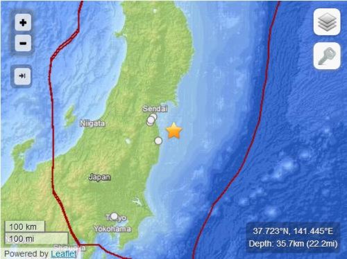 日本關(guān)東近海發(fā)生4.9級地震震源深度35公里